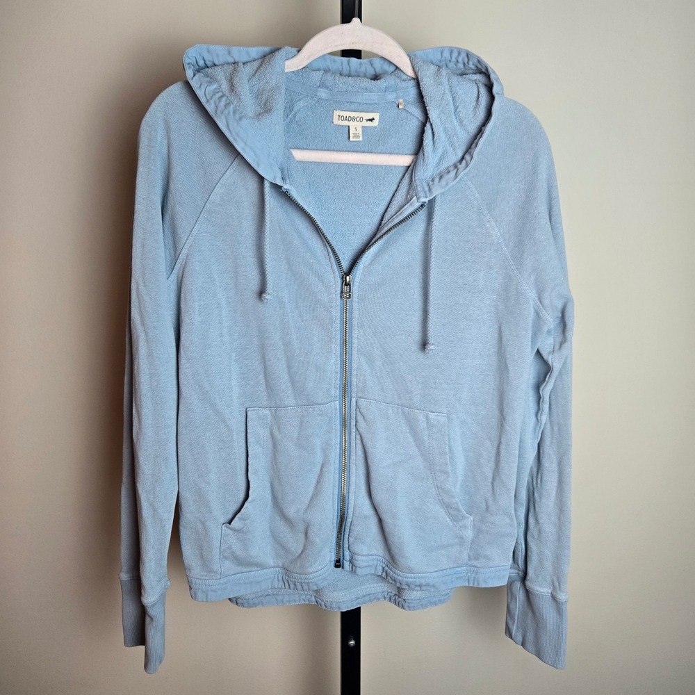 Toad&Co Womens Epiq Zip Hoodie Light Blue Hemp Organic Cotton S Coastal Layer